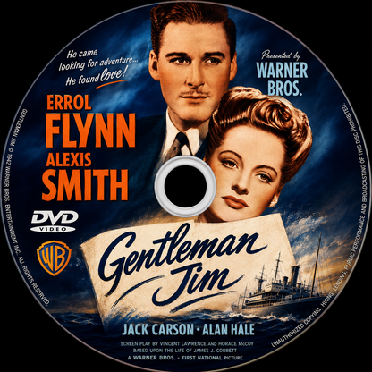 GENTLEMAN JIM (1942) Erroll Flynn, Alexis Smith,Jack Carson,Alan Hale   - VERY RARE DELETED TITLE ! - DVD NO CASE