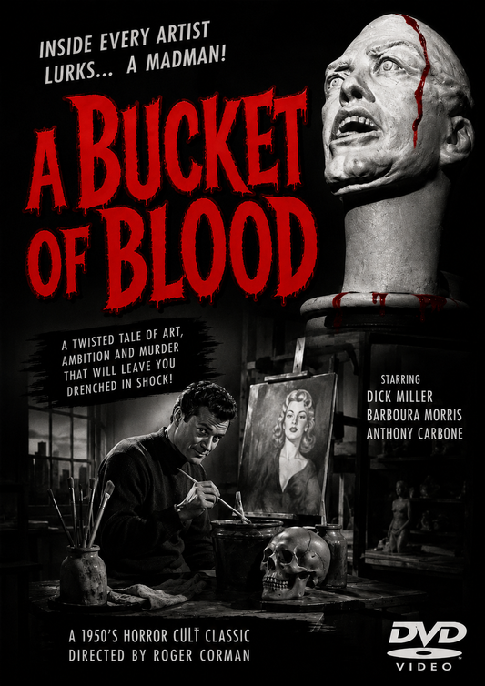 A BUCKET OF BLOOD (1951) Dick Miller, Barboura Morris, Antony Carbone, Bert Convy - Public Domain Movie DVD NO CASE