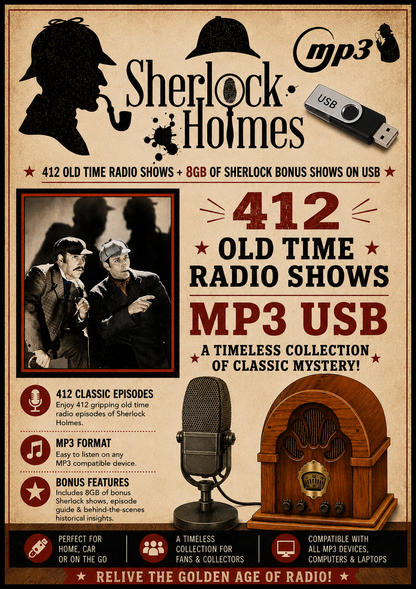 SHERLOCK HOLMES 412 OLD TIME RADIO SHOWS + 8GB SHERLOCK BONUS ON USB 12 GB