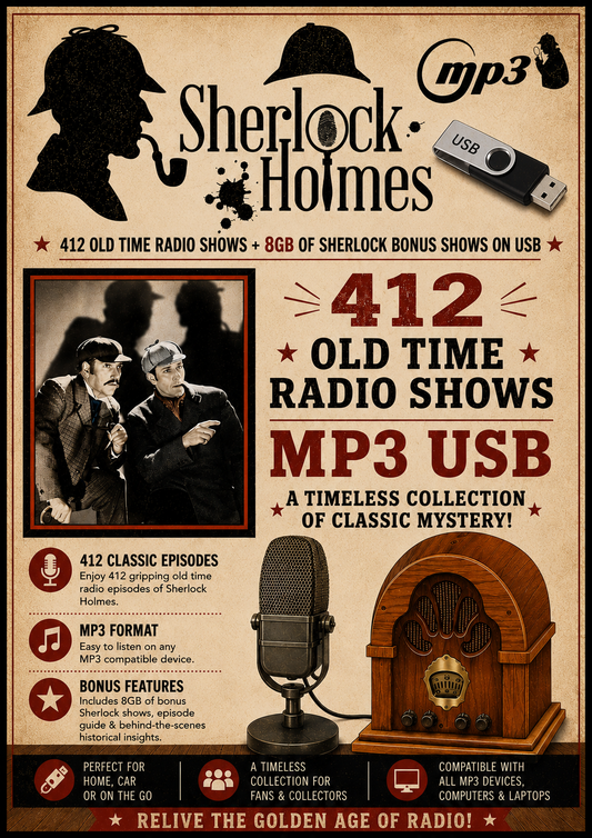 SHERLOCK HOLMES 412 OLD TIME RADIO SHOWS + 8GB SHERLOCK BONUS ON USB 12 GB