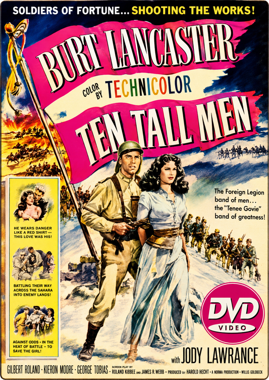 TEN TALL MEN (1951) Burt Lancaster, Jody Lawrance, Gilbert Roland - Public Domain DVD NO CASE RARE !