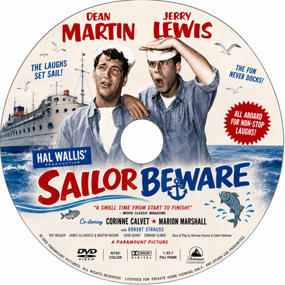 SAILOR BEWARE (1952) Jerry Lewis, Dean Martin, Marion Marshall, Corinne Calvet, Leif Erickson - Public Domain Movie DVD NO CASE