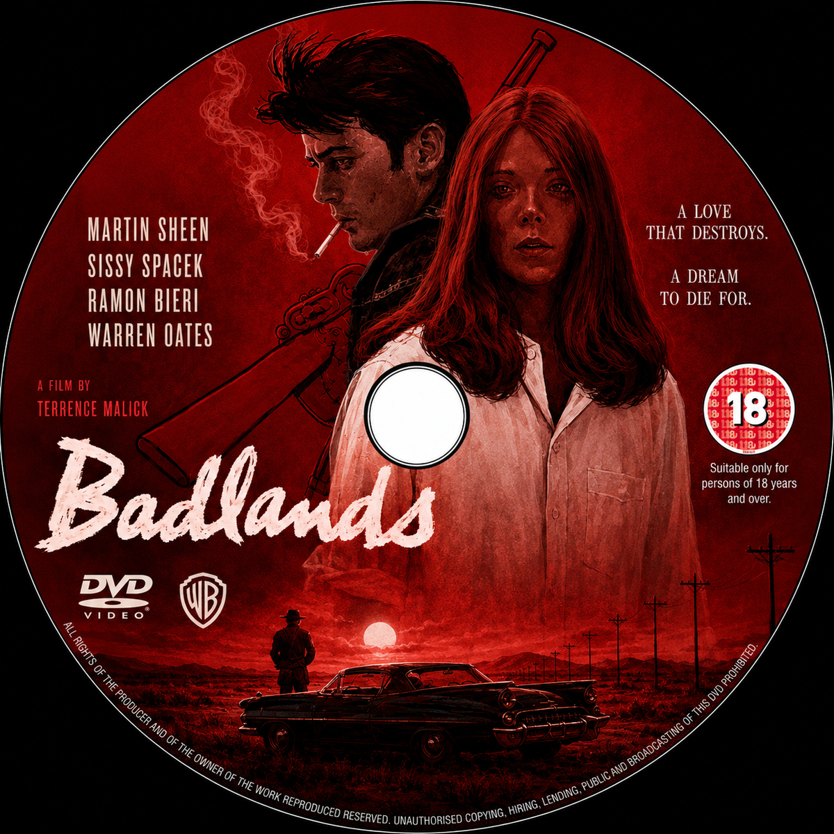 BADLANDS (1973) Martin Sheen, Sissy Spacek, Warren Oates, Ramon Bieri - PUBLIC DOMAIN DVD ONLY NO CASE