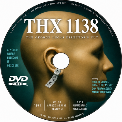 THX 1138 (1971) Robert Duvall, Donald Pleasence, Maggie McOmie, Don Pedro Colley, Ian Wolfe, Efron, Sid Haig - DVD NO CASE