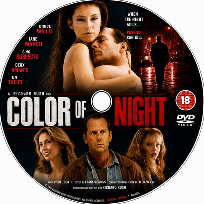 COLOR OF THE NIGHT (1994) Bruce Willis, Jane March, Rubén Blades, Lesley Ann Warren, Brad Dourif, Lance Henriksen, Kevin J. O’Connor &amp; Scott Bakula - DVD NO CASE