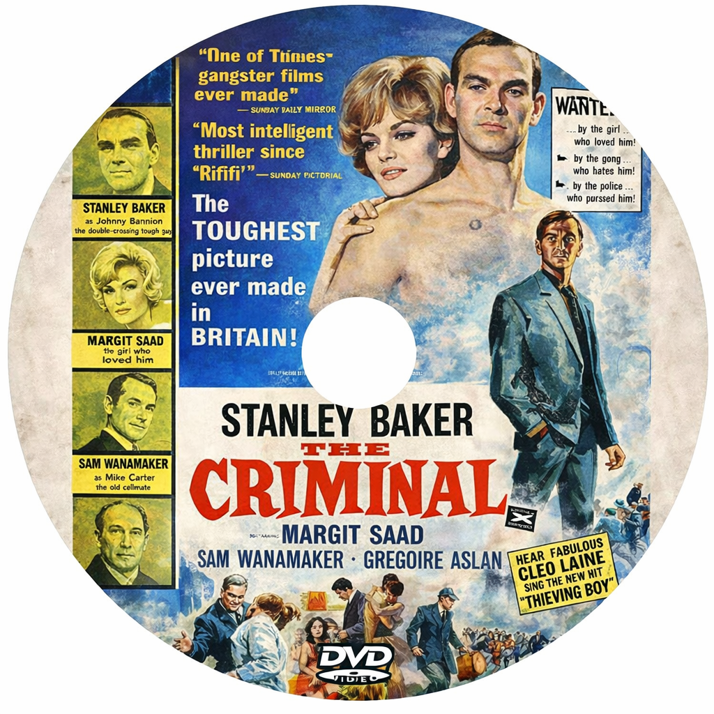 THE CRIMINAL (1960) Stanley Baker ,Sam Wanamaker ,Grégoire Aslan ,Margit Saad - Public Domain Movie DVD NO CASE