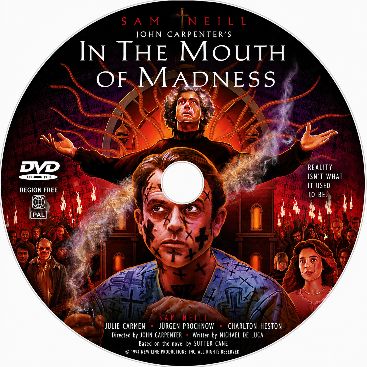 IN THE MOUTH OF MADNESS (1994) Sam Neill, Julie Carmen, Jürgen Prochnow, Charlton Heston - DVD NO CASE