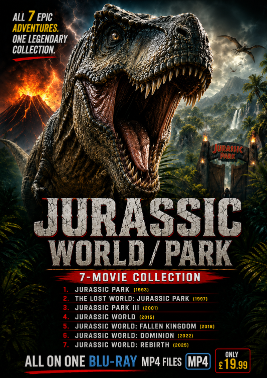 JURASSIC PARK/ WORLD 7 MOVIE BLU-RAY MP4 COLLECTION (1993-2025)  BLU-RAY NO CASE