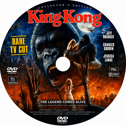 KING KONG (TV CUT) (1976) Jeff Bridges • Charles Grodin • Jessica Lange - Public Domain Movie DVD NO CASE