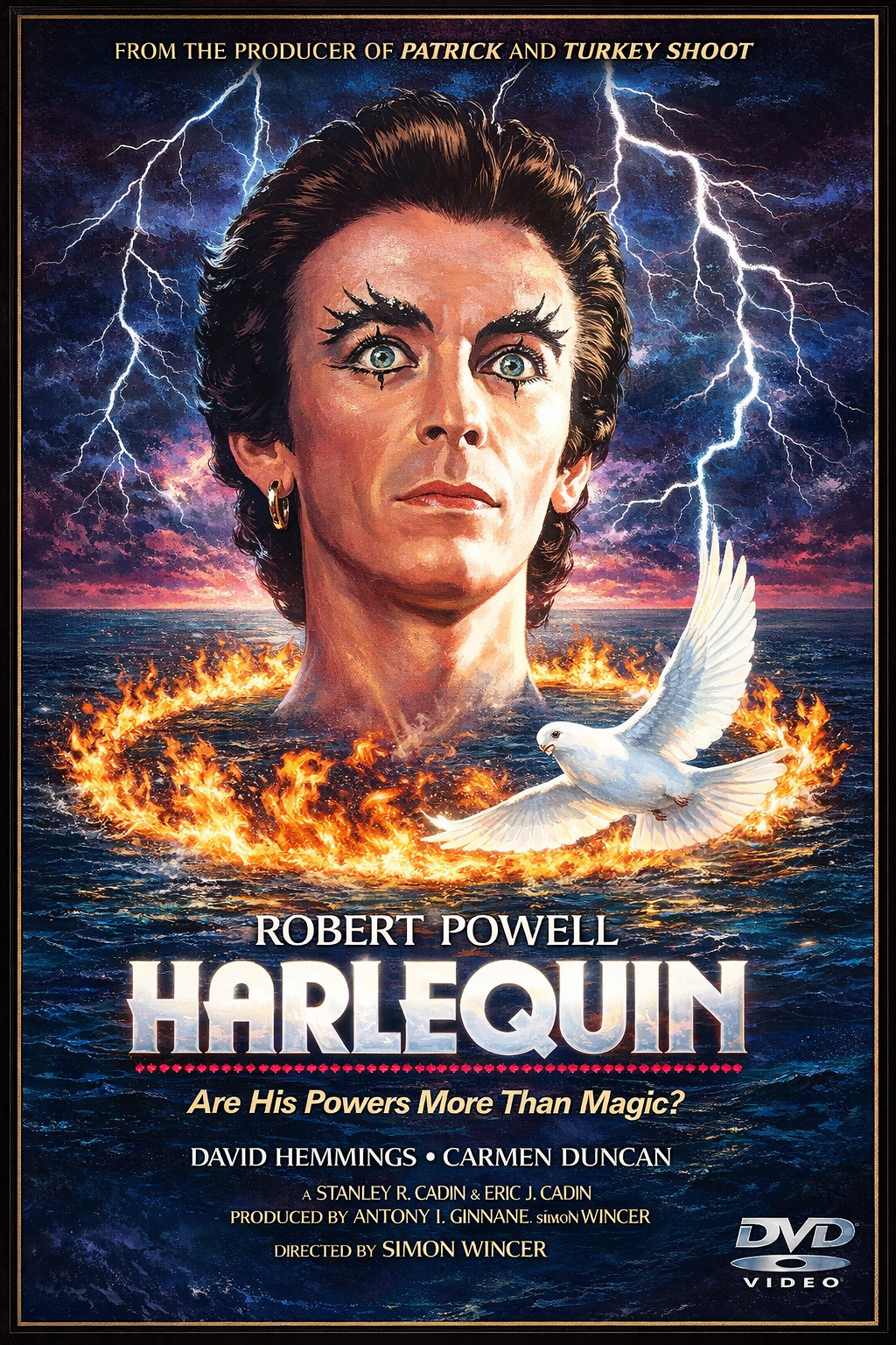HARLEQUIN (1980) Robert Powell, David Hemmings, Carmen Duncan, Broderick Crawford - Public Domain Movie DVD NO CASE (Copy)