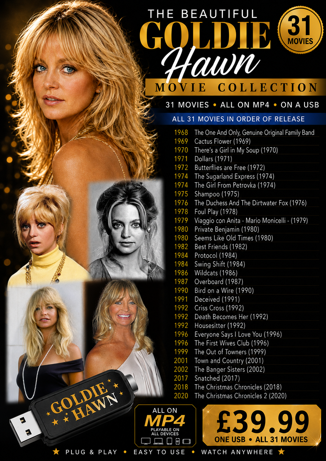 GOLDIE HAWN — 31 MOVIE COLLECTION ON USB