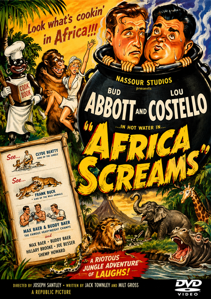 ABBOTT & COSTELLO - AFRICA SCREAMS (1949)  Bud Abbott, Lou Costello, Joe Besser - Public Domain Movie DVD NO CASE