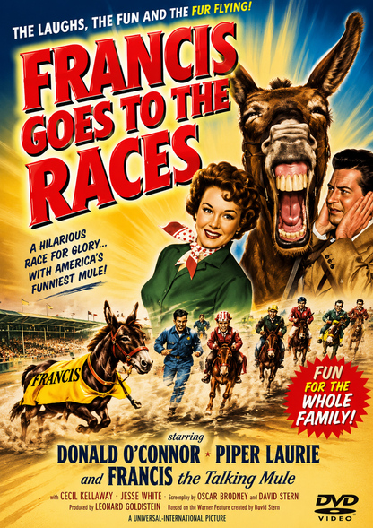 FRANCIS GOES TO THE RACES (1951) Donald O'Connor, Piper Laurie, Cecil Kellaway, Jesse White - Public Domain Movie DVD NO CASE