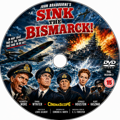 SINK THE BISMARK (1960) - Kenneth More,Dana Wynter - Public Domain Movie Disc