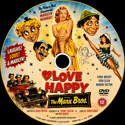 LOVE HAPPY (1949) Groucho Marx, Harpo Marx, Chico Marx, Marilyn Monroe - Public Domain Movie DVD NO CASE