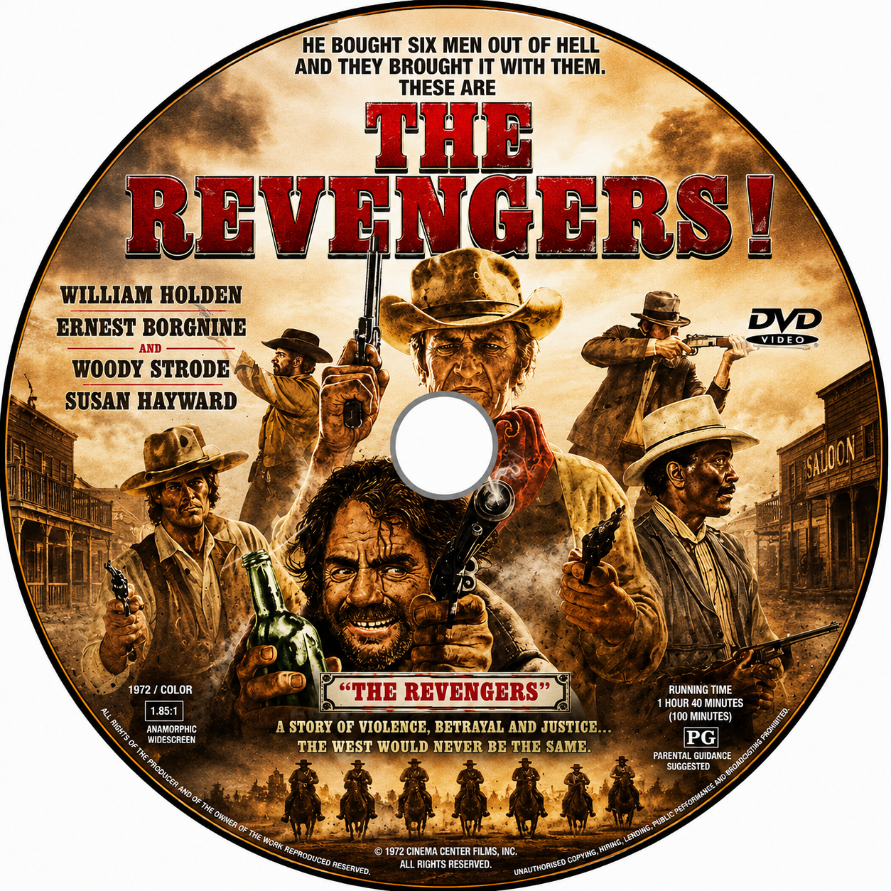 THE REVENGERS (1972) William Holden • Ernest Borgnine • Woody Strode • Susan Hayward • Woody Strode • Jorge Luke • Arthur O'Connell - Public Domain Movie DVD NO CASE