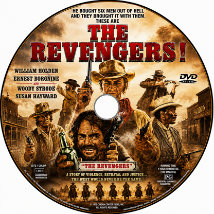 THE REVENGERS (1972) William Holden • Ernest Borgnine • Woody Strode • Susan Hayward • Woody Strode • Jorge Luke • Arthur O'Connell - Public Domain Movie DVD NO CASE