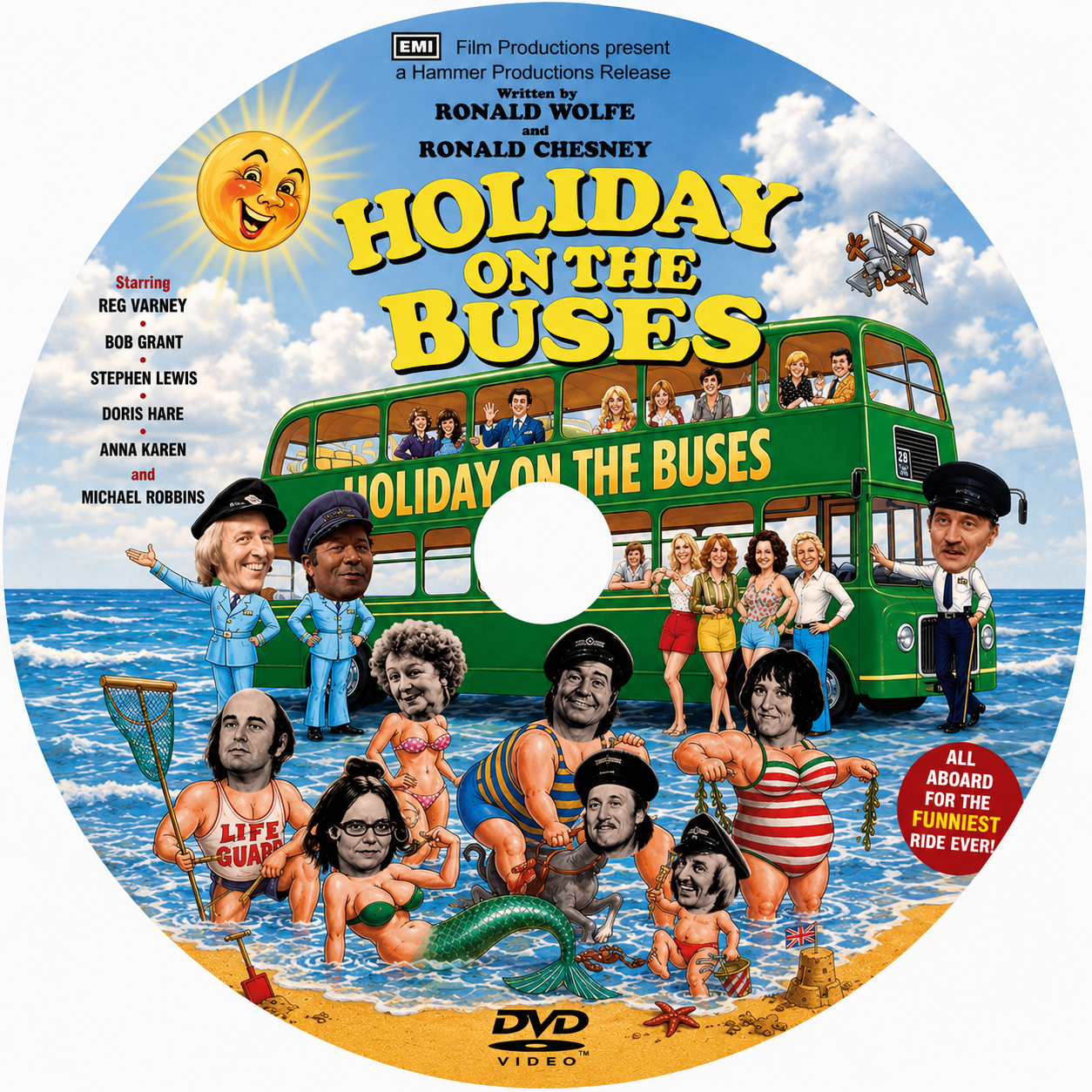 HOLIDAY ON THE BUSES (1973) Reg Varney • Bob Grant • Stephen Lewis • Doris Hare  - Public Domain DVD NO CASE RARE !