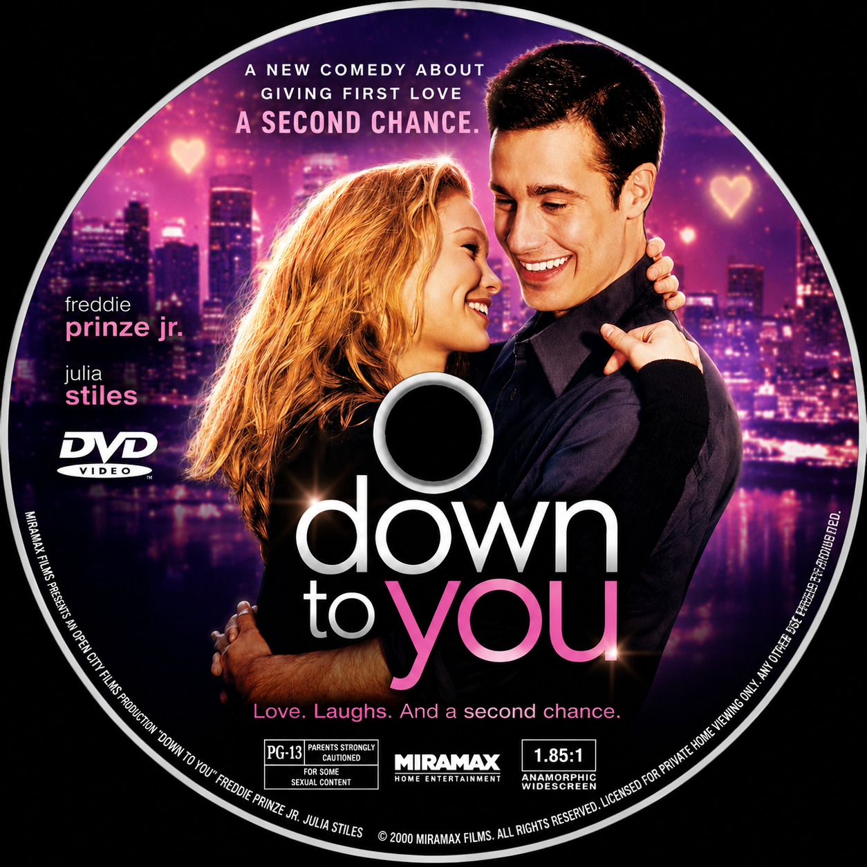 DOWN TO YOU (2000) Freddie Prinze, Jr. ,Julia Stiles, Selma Blair, Ashton Kutcher, Henry Winkler - VERY RARE DELETED TITLE ! - DVD NO CASE