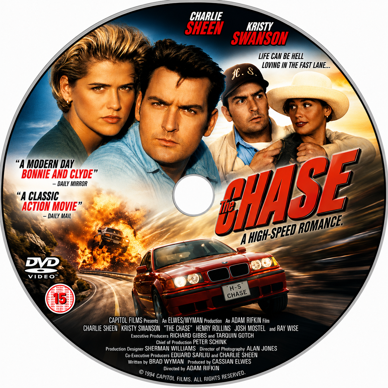 THE CHASE (1994) Charlie Sheen, Kristy Swanson, Ray Wise, Henry Rollins - DVD ONLY NO CASE