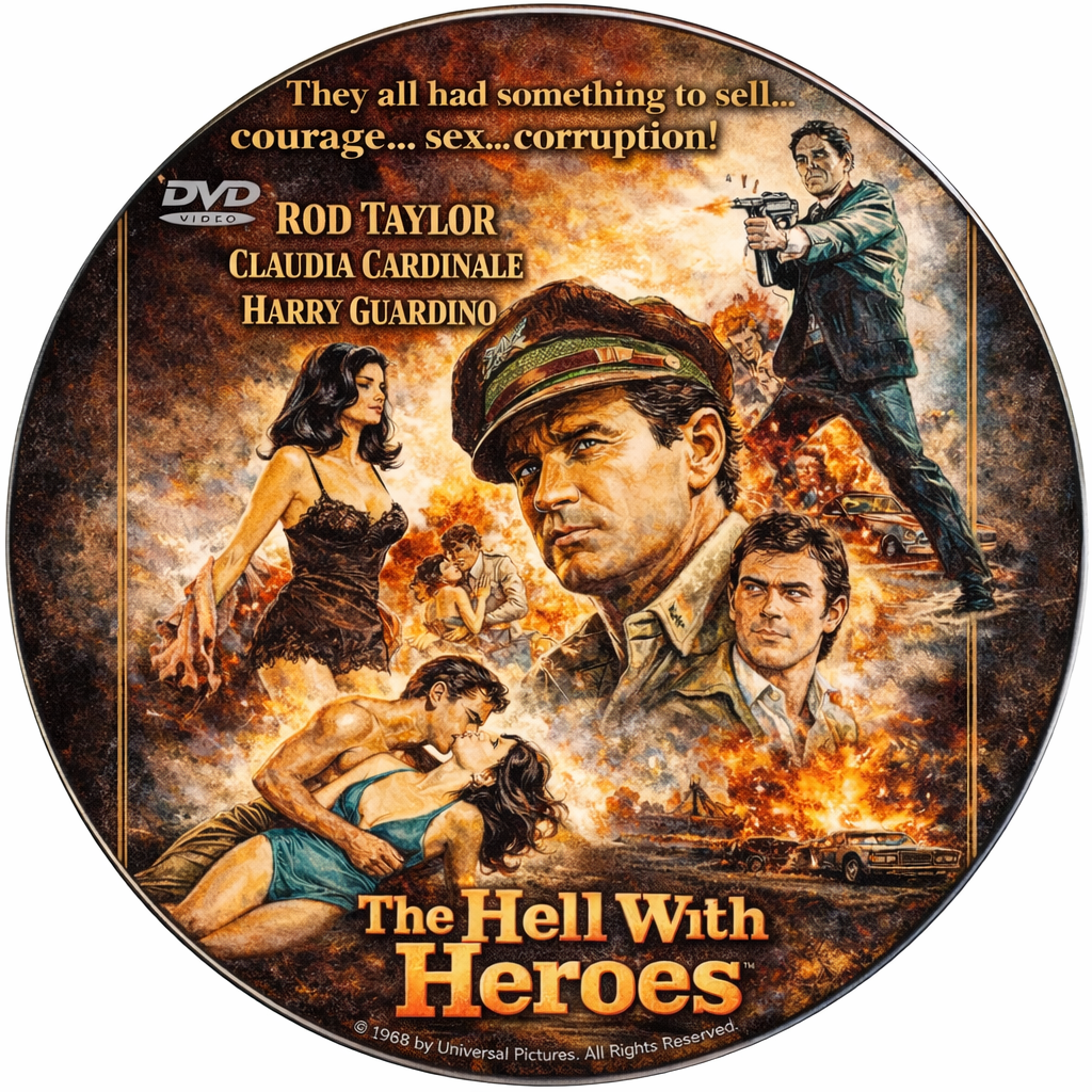 THE HELL WITH HEROES (1968) Rod Taylor ,Claudia Cardinale ,Harry Guardino ,Kevin McCarthy ,Pete Duel - Public Domain Movie DVD NO CASE