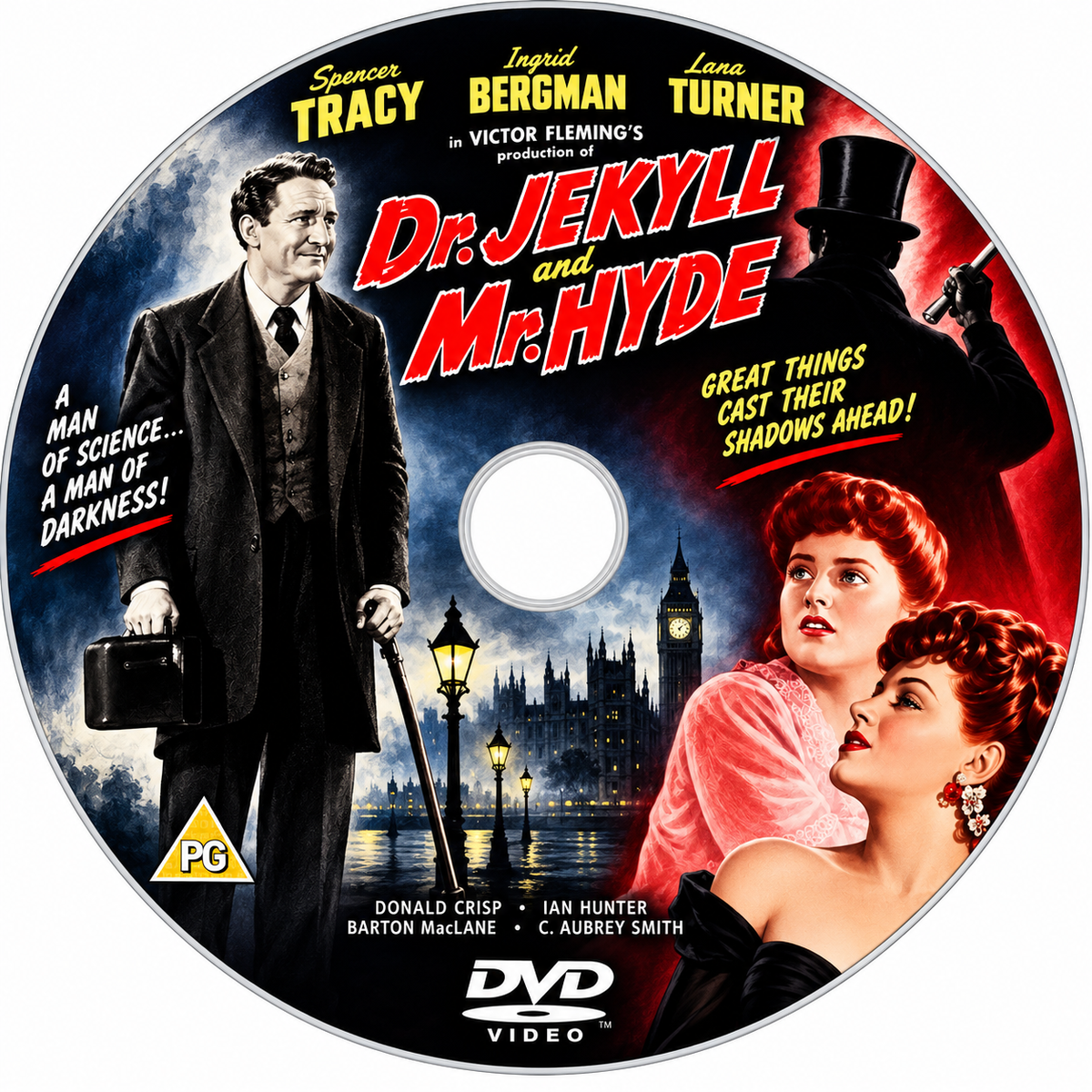 DR JEKYLL AND MR HYDE (1941) Spencer Tracy, Ingrid Bergman, Lana Turner, Donald Crisp, Ian Hunter, Barton MacLane, C. Aubrey Smith, Sara Allgood - Public Domain DVD NO CASE
