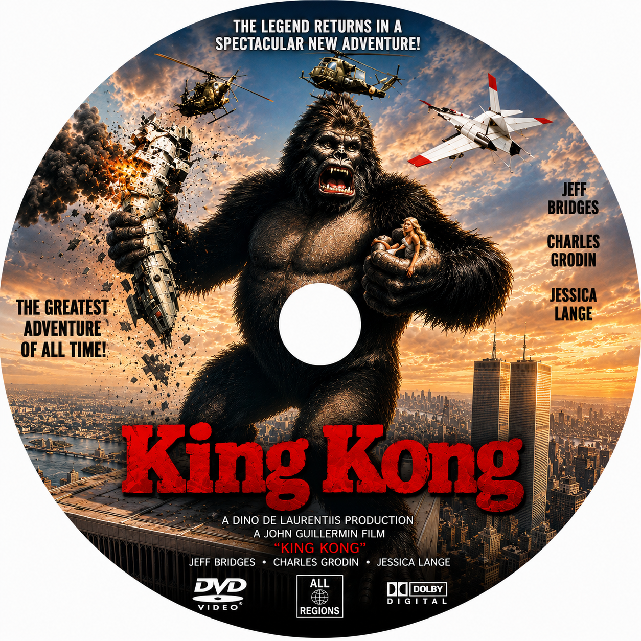 KING KONG (1976) Jeff Bridges • Charles Grodin • Jessica Lange - Public Domain Movie DVD NO CASE