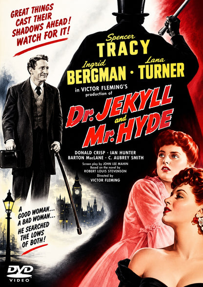 DR JEKYLL AND MR HYDE (1941) Spencer Tracy, Ingrid Bergman, Lana Turner, Donald Crisp, Ian Hunter, Barton MacLane, C. Aubrey Smith, Sara Allgood - Public Domain DVD NO CASE