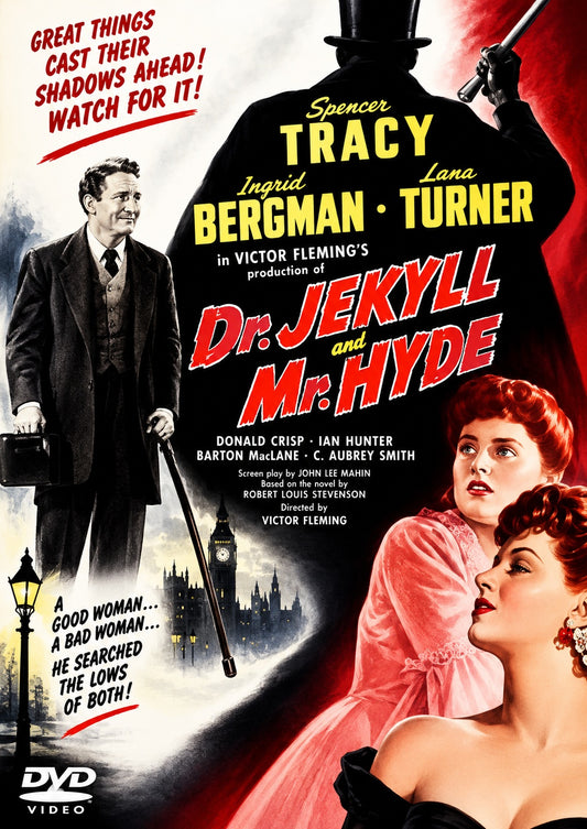DR JEKYLL AND MR HYDE (1941) Spencer Tracy, Ingrid Bergman, Lana Turner, Donald Crisp, Ian Hunter, Barton MacLane, C. Aubrey Smith, Sara Allgood - Public Domain DVD NO CASE