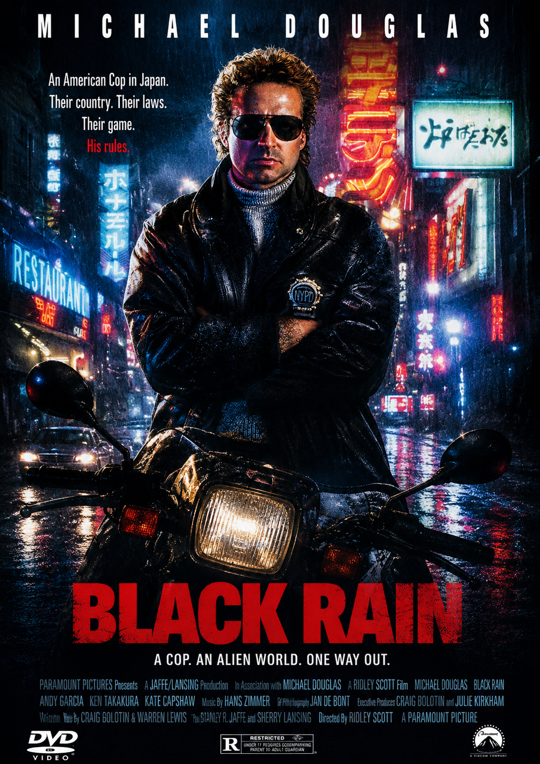 BLACK RAIN (1989) Michael Douglas, Andy García, Ken Takakura, Kate Capshaw and Yūsaku Matsuda. - Public Domain Movie DVD NO CASE