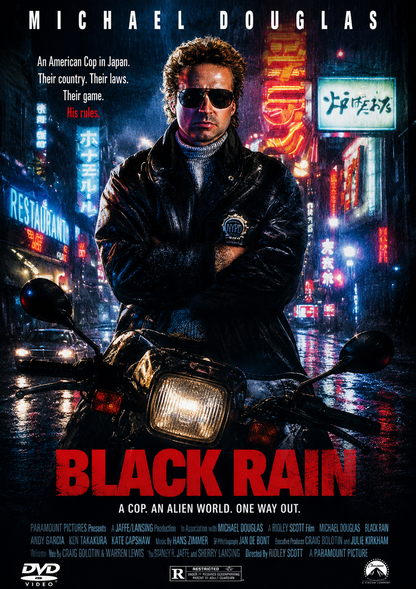 BLACK RAIN (1989) Michael Douglas, Andy García, Ken Takakura, Kate Capshaw and Yūsaku Matsuda. - Public Domain Movie DVD NO CASE