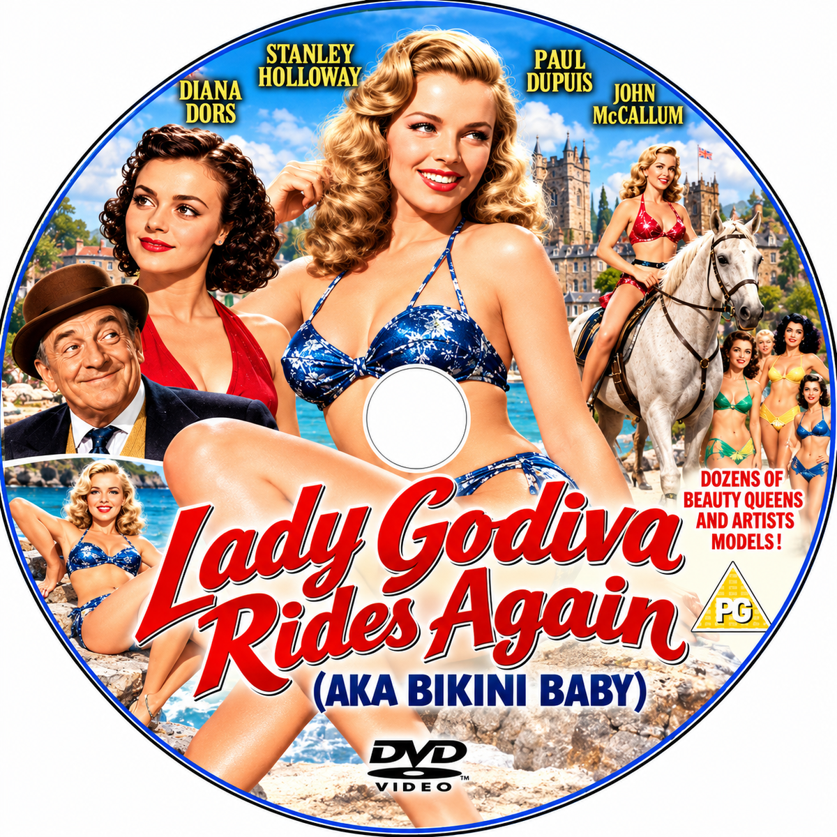 LADY GODIVA RIDES AGAIN (AKA BIKINI BABY)(1951) Pauline Stroud, George Cole, Bernadette O'Farrell - Featuring: Diana Dors, Stanley Holloway &amp; Sid James - PUBLIC DOMAIN DVD ONLY NO CASE