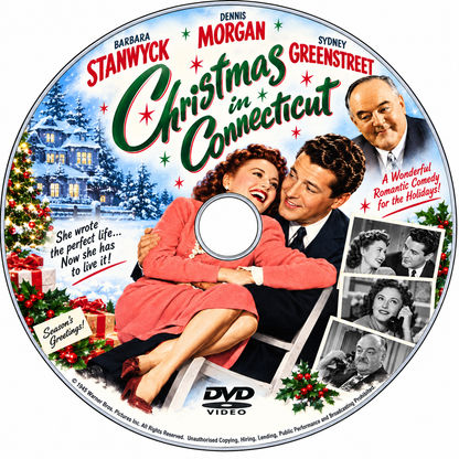 CHRISTMAS IN CONNECTICUT (1945) Barbara Stanwyck, Dennis Morgan, Sydney Greenstreet, Reginald Gardiner, S. Z. Sakalll, Robert Shayn - Public Domain DVD NO CASE