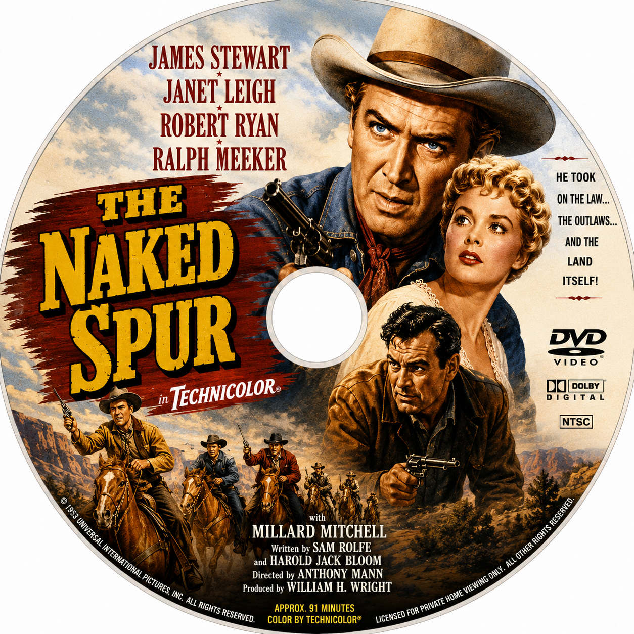 THE NAKED SPUR (1953) John Wayne, Ray Milland, Paulette Goddard, Raymond Massey, Lynne Overman, Robert Preston, Susan Hayward - DVD NO CASE