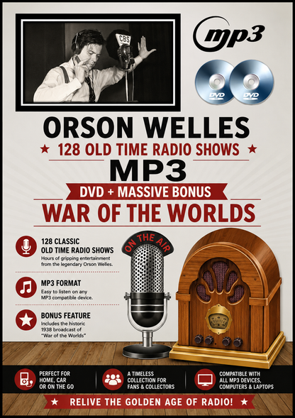 ORSON WELLES - 128 Old Time Radio Shows MP3 DVD + BONUS WAR OF THE WORLDS DVDROM