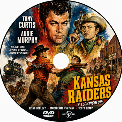 KANSAS RAIDERS (1950) Tony Curtis, Audie Murphy, Brian Donlevy, Marguerite Chapman, Scott Brady - DVD NO CASE