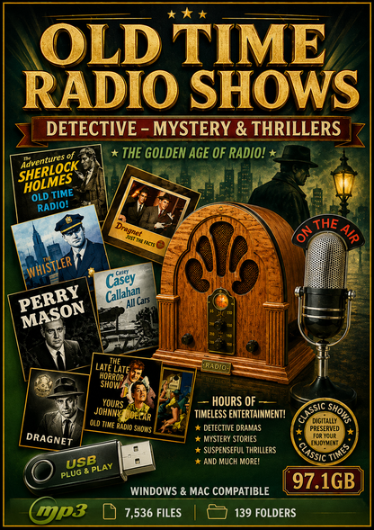 MASSIVE COLLECTION OF OLD TIME RADIO DETECTIVES SHOWS 97.1 GB OF MP3's ON USB
