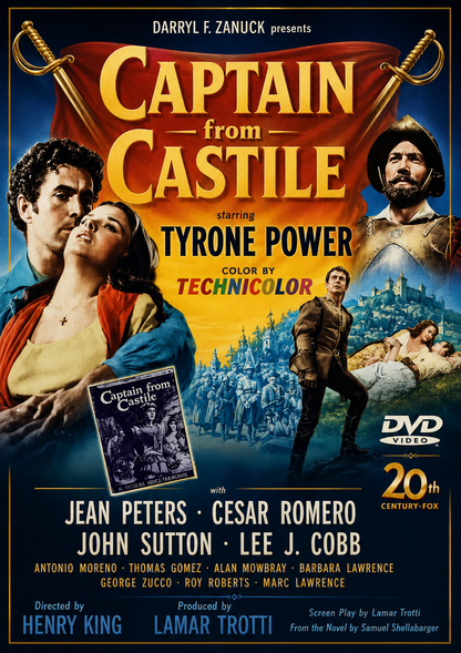 CAPTAIN FROM CASTILE (1947) Tyrone Power, Jean Peters ,Cesar Romero - Public Domain Movie DVD NO CASE