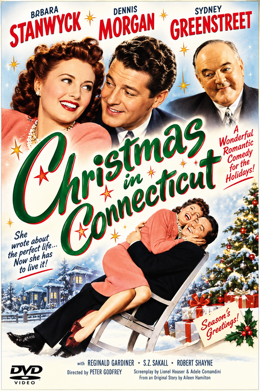 CHRISTMAS IN CONNECTICUT (1945) Barbara Stanwyck, Dennis Morgan, Sydney Greenstreet, Reginald Gardiner, S. Z. Sakalll, Robert Shayn - Public Domain DVD NO CASE