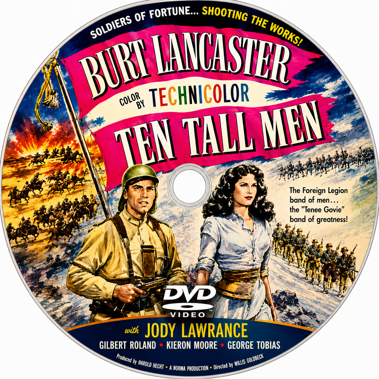 TEN TALL MEN (1951) Burt Lancaster, Jody Lawrance, Gilbert Roland - Public Domain DVD NO CASE RARE !