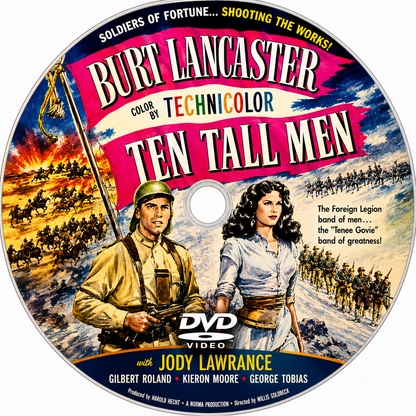 TEN TALL MEN (1951) Burt Lancaster, Jody Lawrance, Gilbert Roland - Public Domain DVD NO CASE RARE !