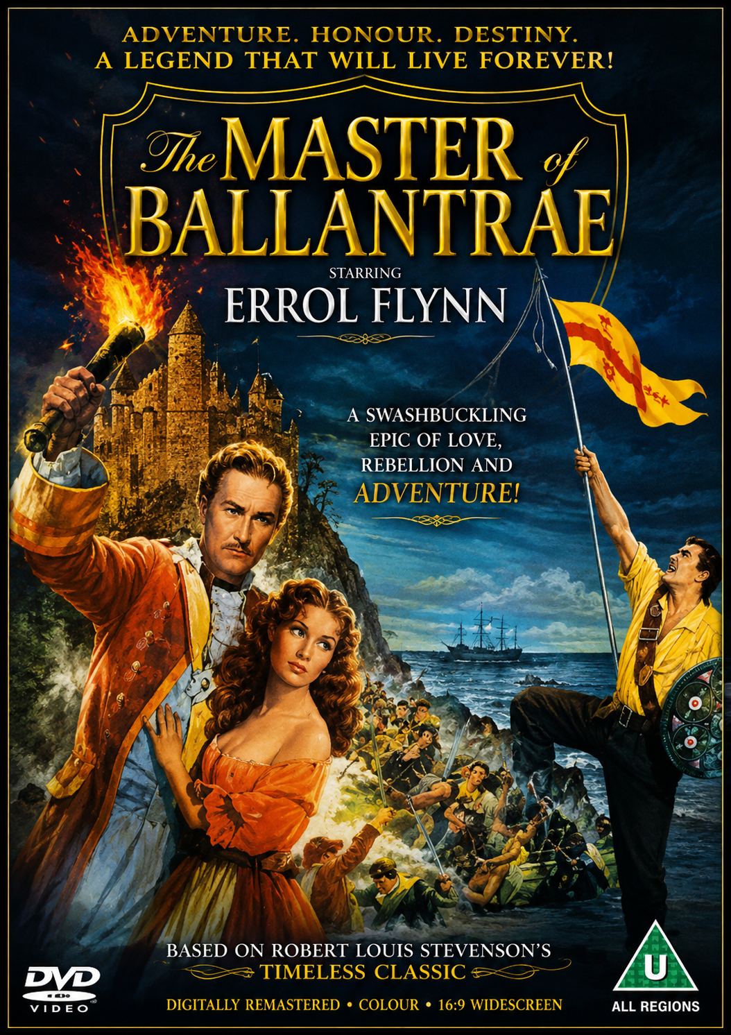 THE MASTER OF BALLANTRAE (1953) Errol Flynn,Roger Livesey - Public Domain DVD NO CASE RARE !