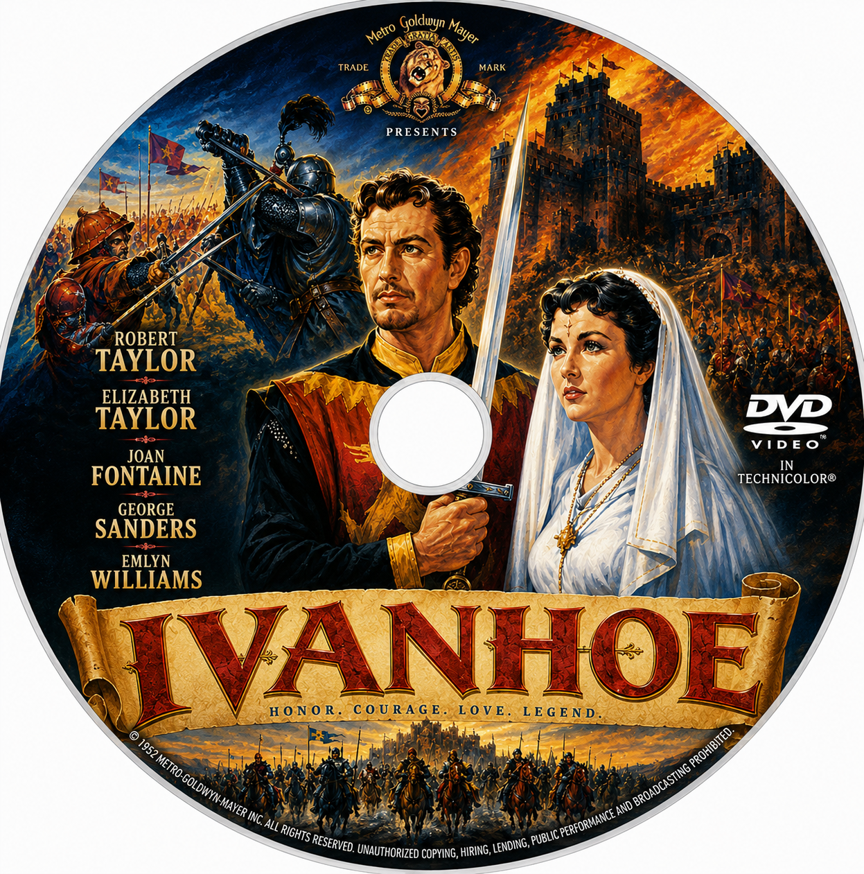 IVANHOE (1952) Robert Taylor, Elizabeth Taylor, Joan Fontaine, George Sanders and Emlyn Williams  - DVD NO CASE