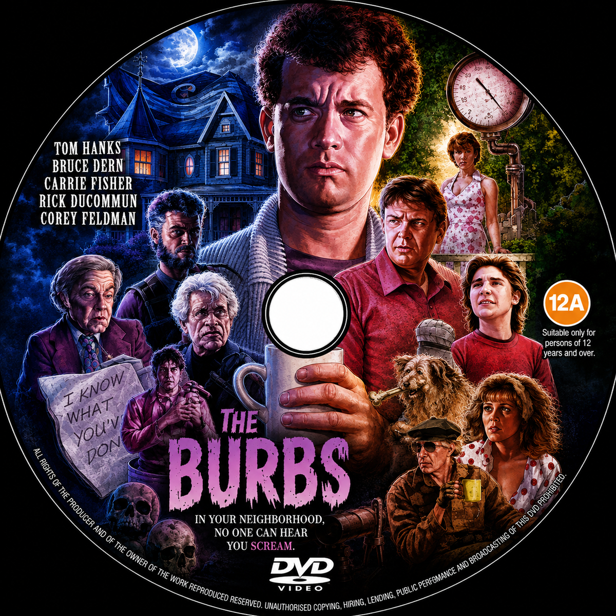 THE BURBS UNCUT (1989) Tom Hanks, Bruce Dern, Carrie Fisher - PUBLIC DOMAIN DVD ONLY NO CASE