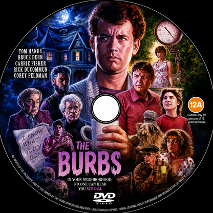 THE BURBS UNCUT (1989) Tom Hanks, Bruce Dern, Carrie Fisher - PUBLIC DOMAIN DVD ONLY NO CASE