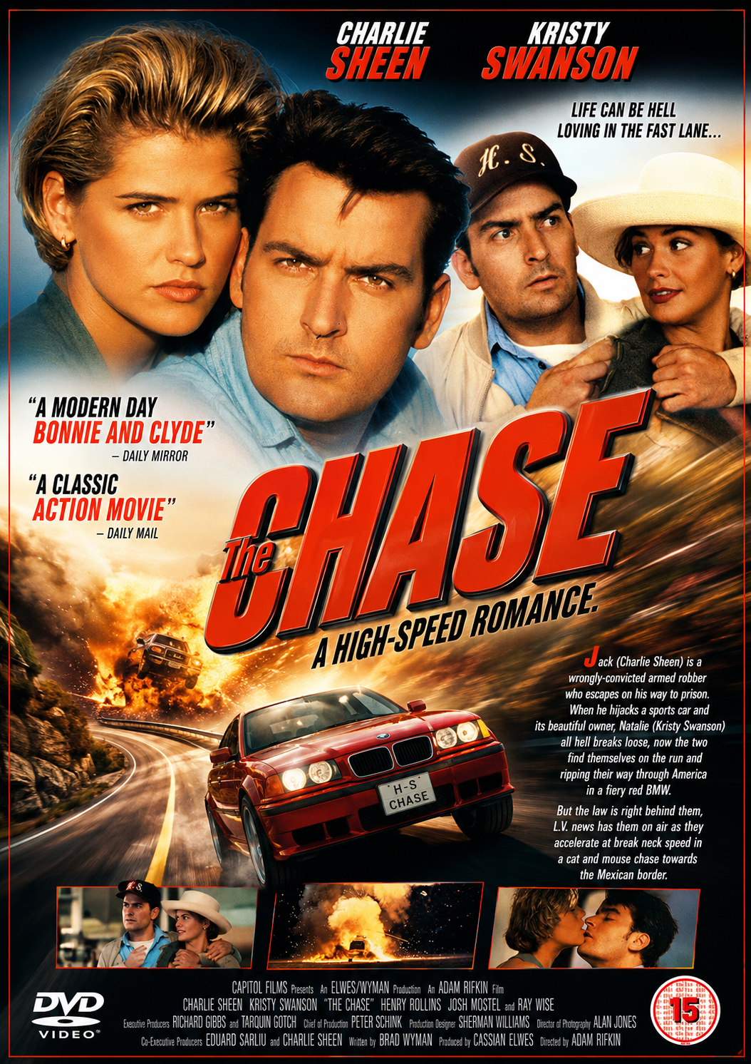 THE CHASE (1994) Charlie Sheen, Kristy Swanson, Ray Wise, Henry Rollins - DVD ONLY NO CASE