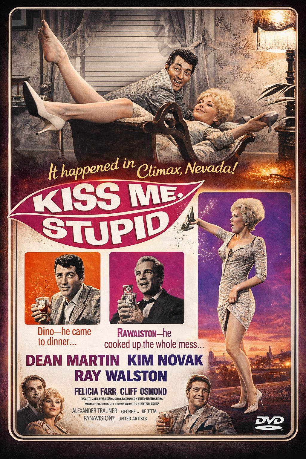 KISS ME, STUPID (1964) - Dean Martin ,Kim Novak ,Ray Walston ,Felicia Farr ,Cliff Osmond - Public Domain DVD NO CASE