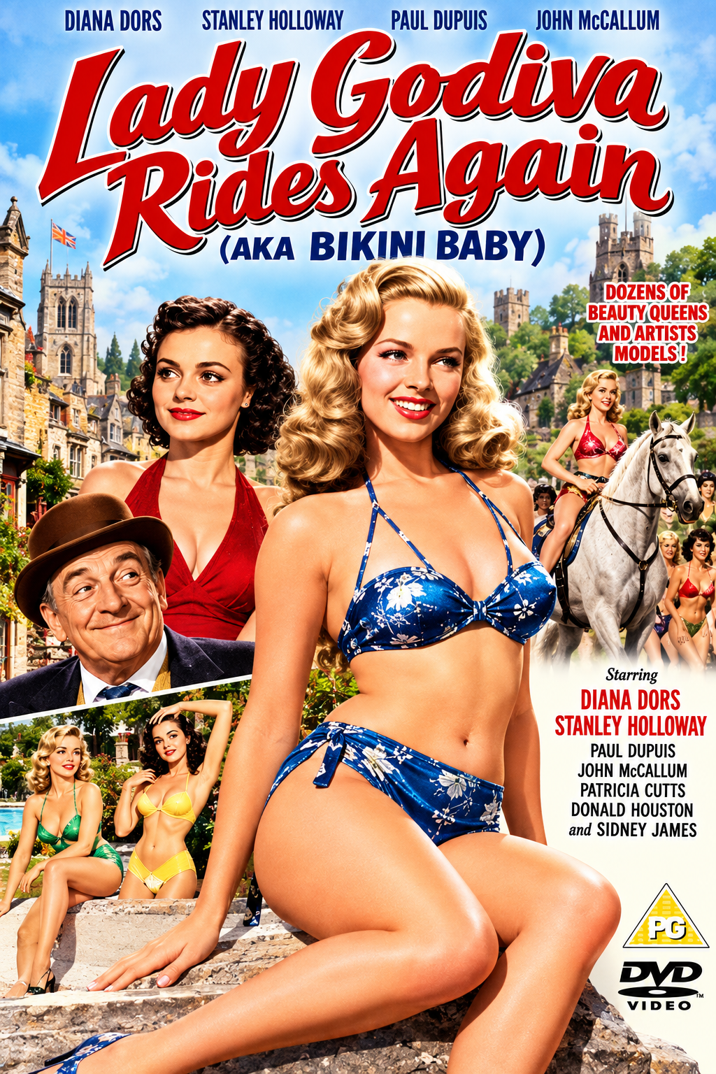 LADY GODIVA RIDES AGAIN (AKA BIKINI BABY)(1951) Pauline Stroud, George Cole, Bernadette O'Farrell - Featuring: Diana Dors, Stanley Holloway &amp; Sid James - PUBLIC DOMAIN DVD ONLY NO CASE