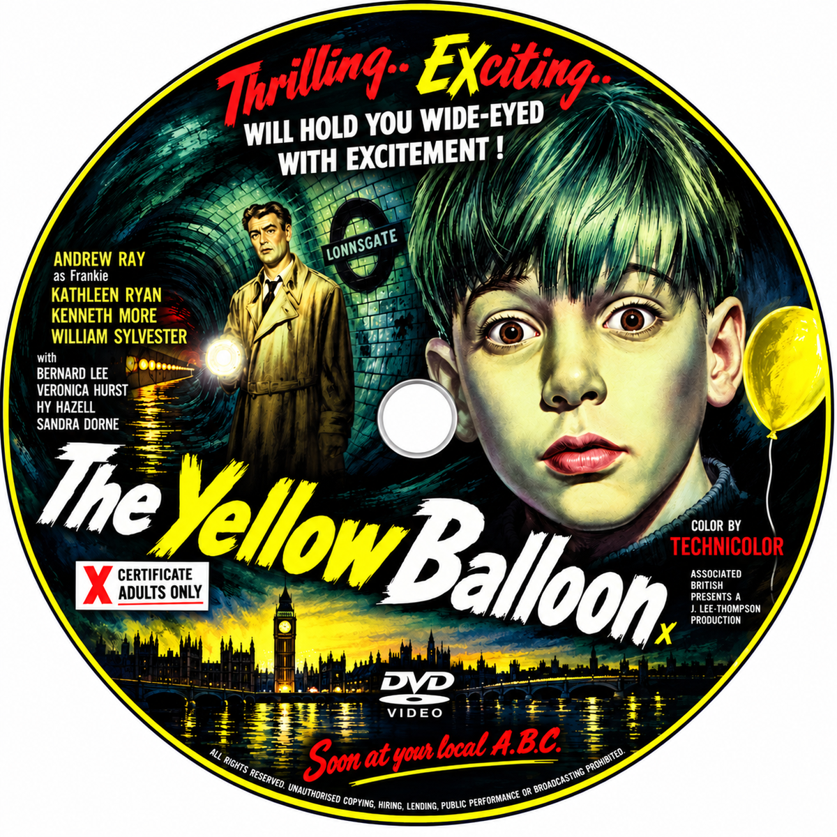 THE YELLOW BALLOON  (1953) Bernard Lee, Kenneth More, Andrew Ray, William Sylvester, Kathleen Ryan  - Public Domain DVD NO CASE