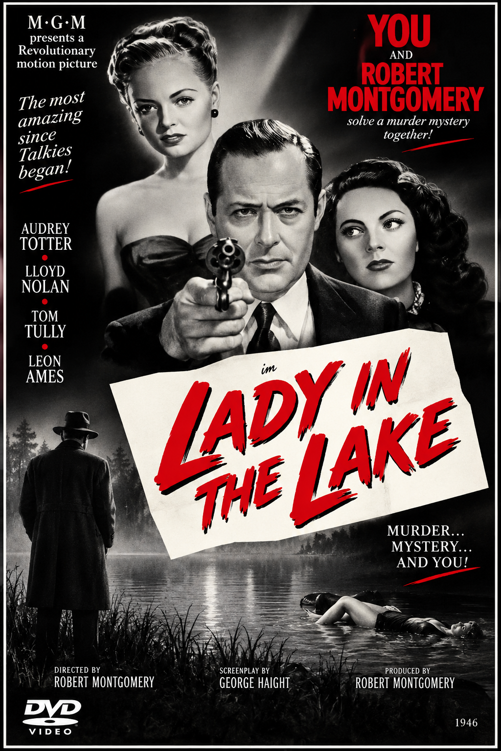LADY IN THE LAKE (1947) Robert Montgomery,Audrey Totter,Lloyd Nolan,Tom Tully,Leon Ames,Kathleen Lockhart - Public Domain DVD NO CASE RARE !
